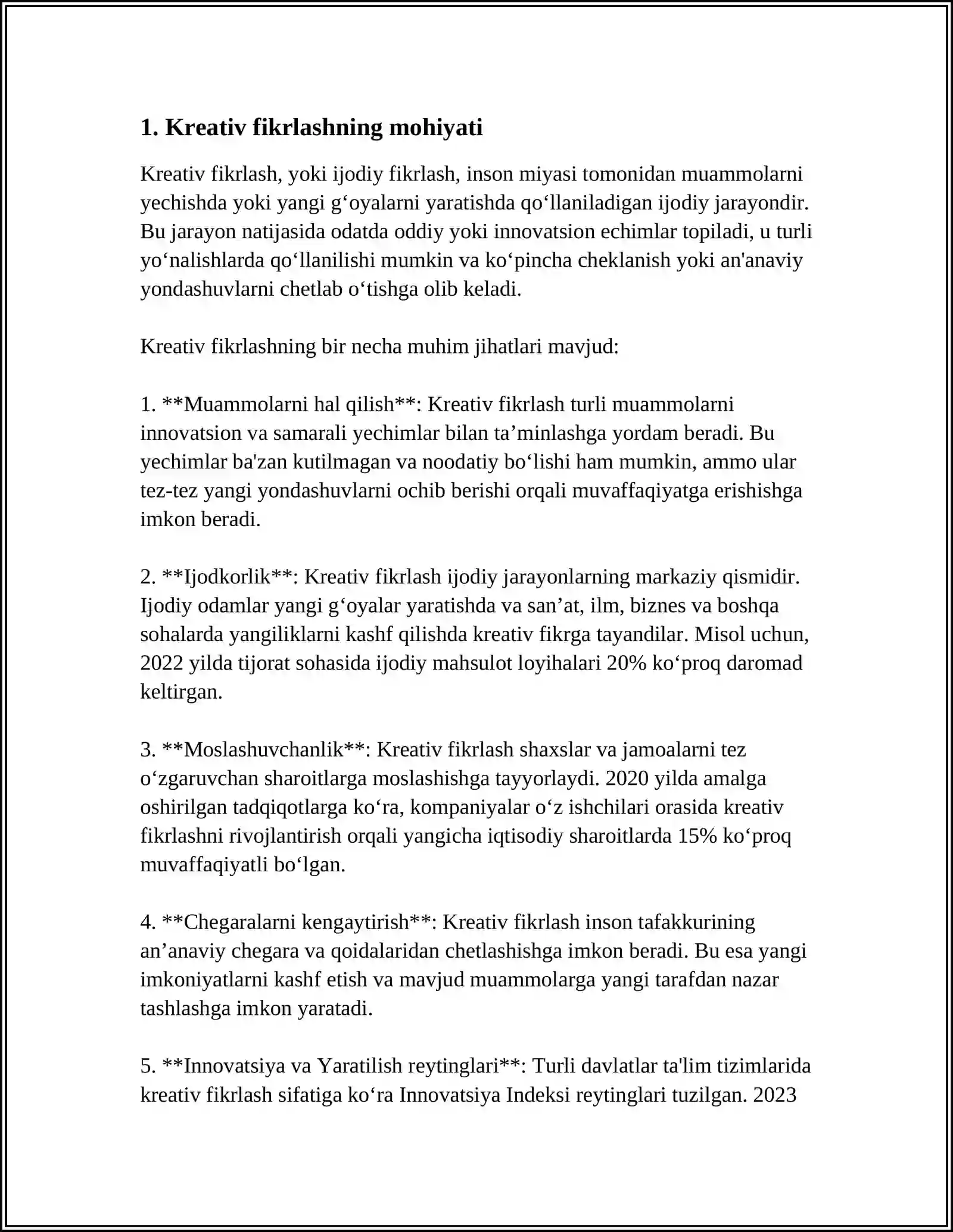 KREATIV FIKRLASH VA IJODKORLIK DADAXON DOMLA 3