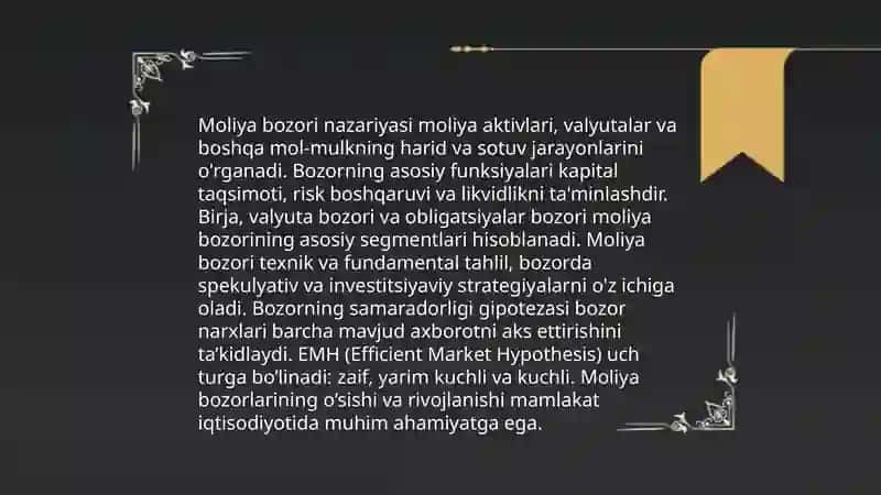 Moliya bozori va uning birlamchi va ikkilamchi bozorini tashkil etish muammolari 3