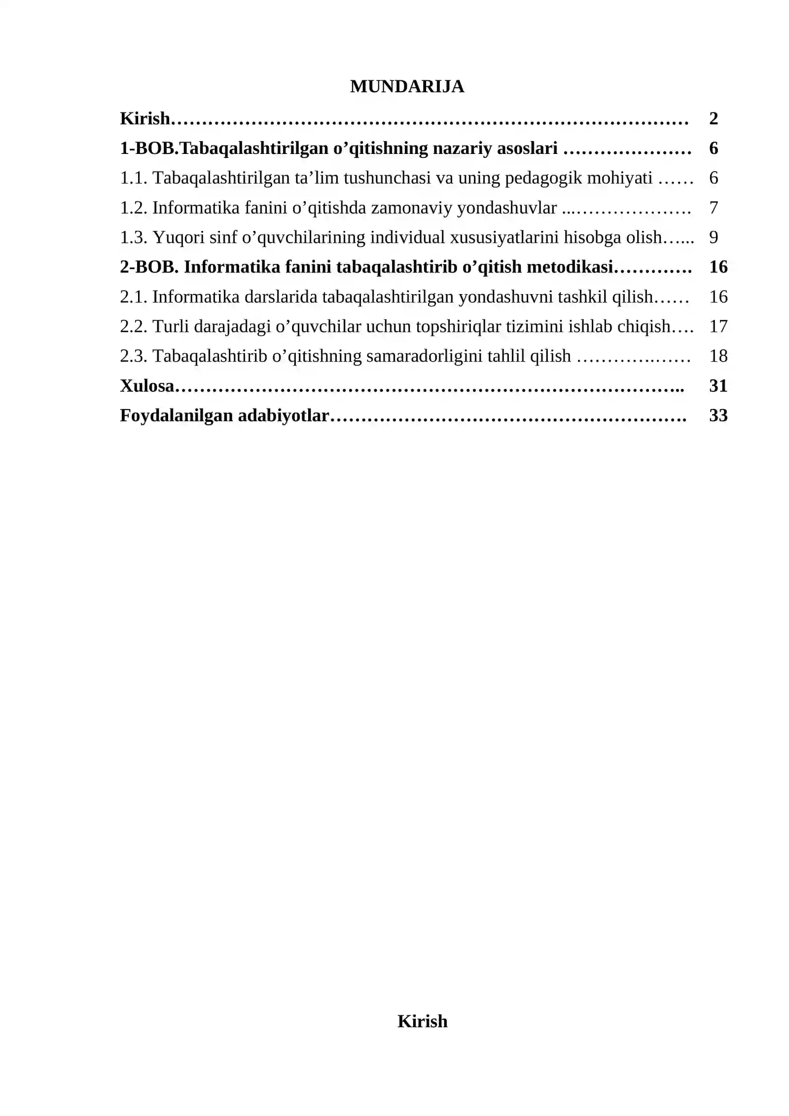 Umumiy ta’lim maktablarining yuqori sinflarida informatika fanini tabaqalashtirilgan holda o’qitish kurs ishi 3