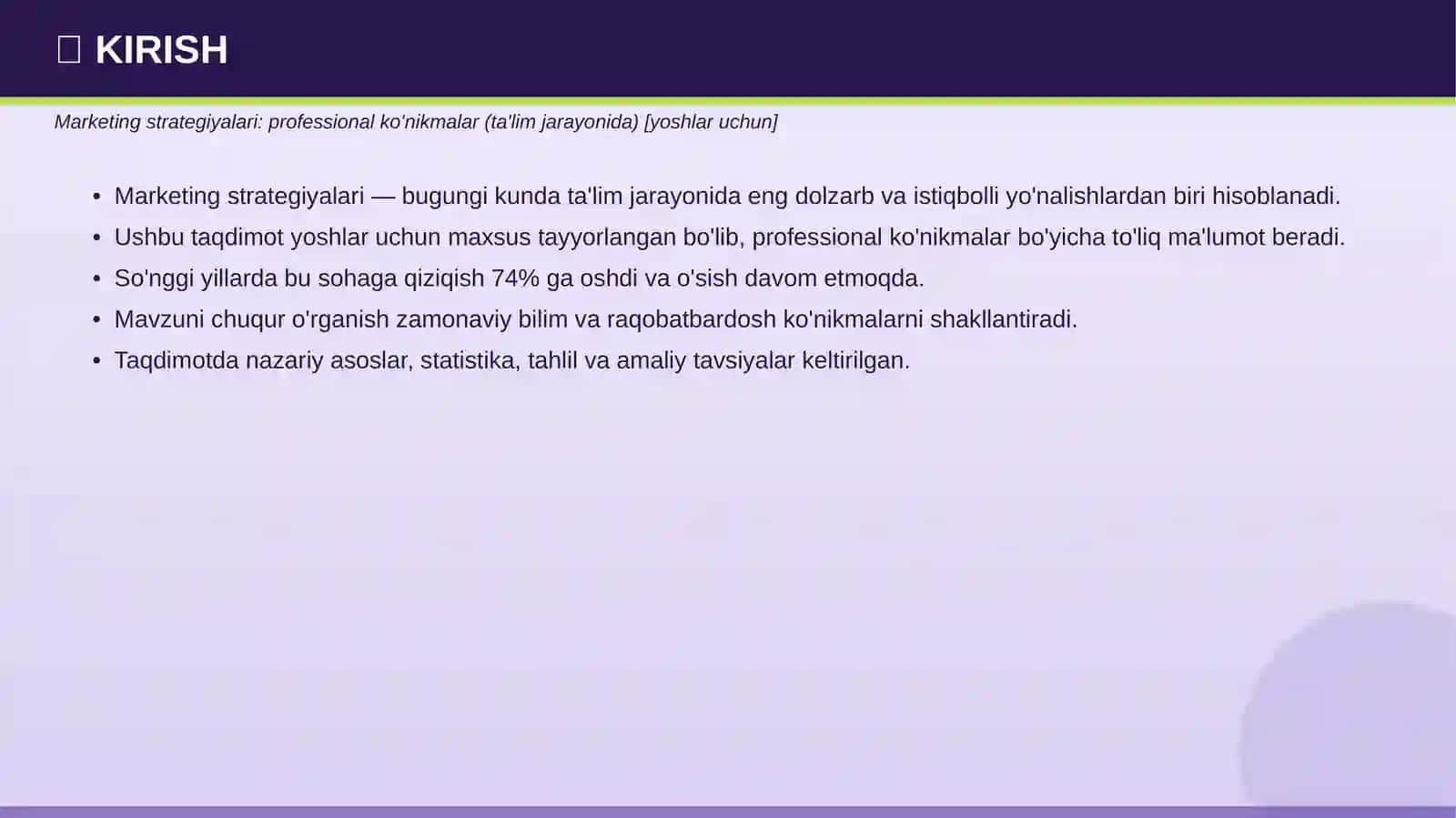 Marketing strategiyalari: professional ko'nikmalar (ta'lim jarayonida) [yoshlar uchun] 3