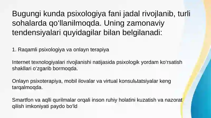 Psixologiyaning zamonaviy tendensiyalari Geshtalt psixologiyasining mazmun mohiyati, Psixologik salomatlik mezonlari 3