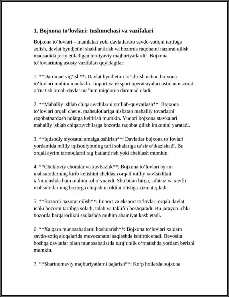 BOJXONA TO‘LOVLARI: TURLARI, STAVKALARI VA HISOB-KITOB TARTIBI 3