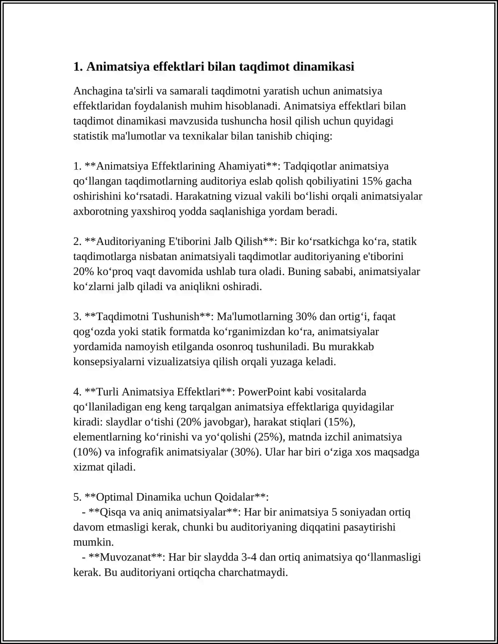 ANIMATSIYA EFFEKTLARI. TAQDIMOT NAMOYISHINI BOSHQARISH 3