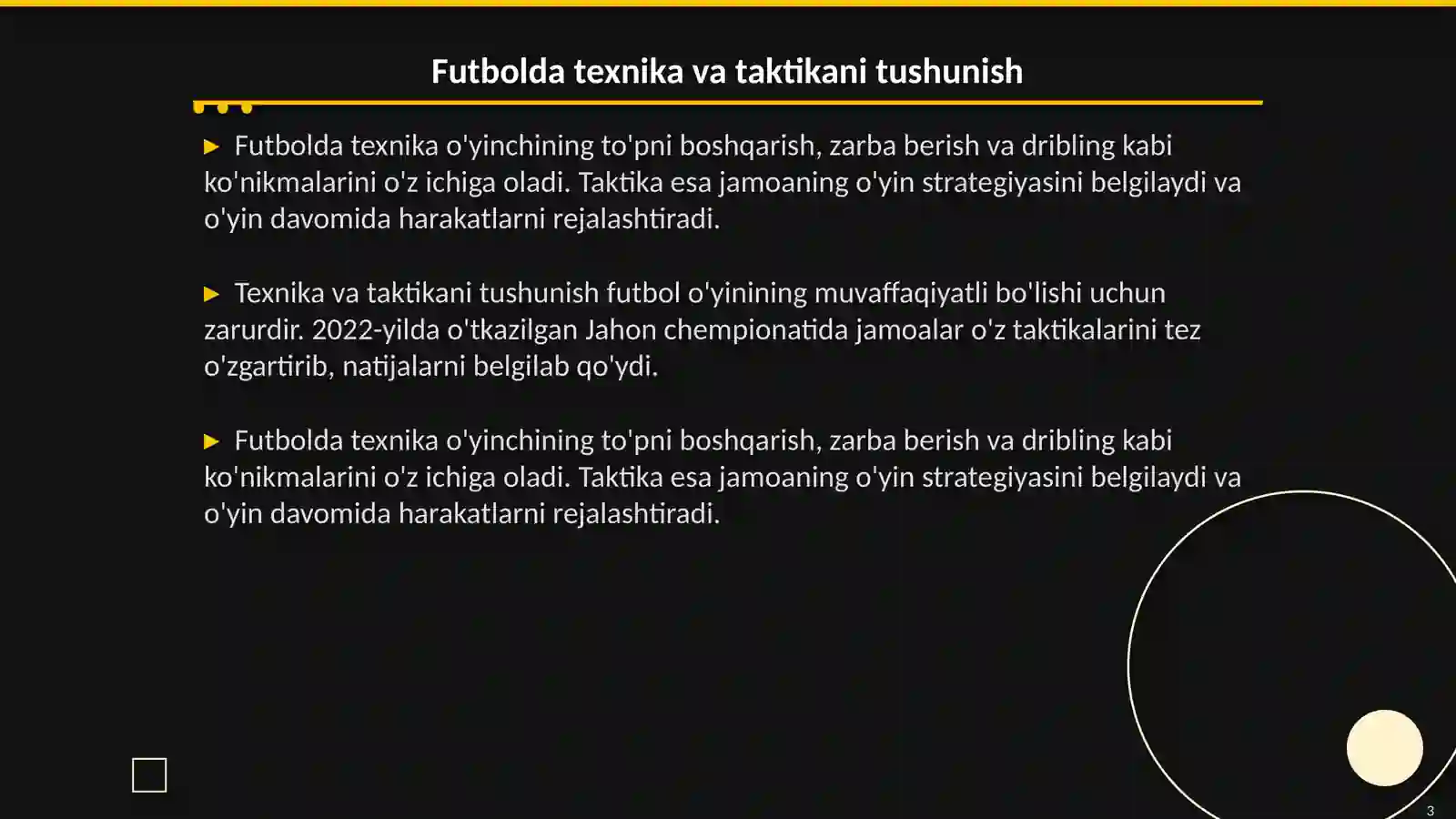Futbol o'yin texnikasi va taktikasini tasnifi 3