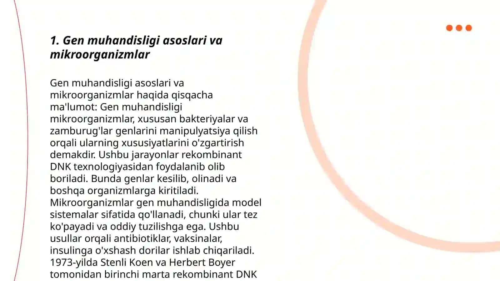 Mikroorganizmlarni gen muhandisligida qoʻllanilishi va ushbu yoʻnalishda erishilgan yutuqlar 3