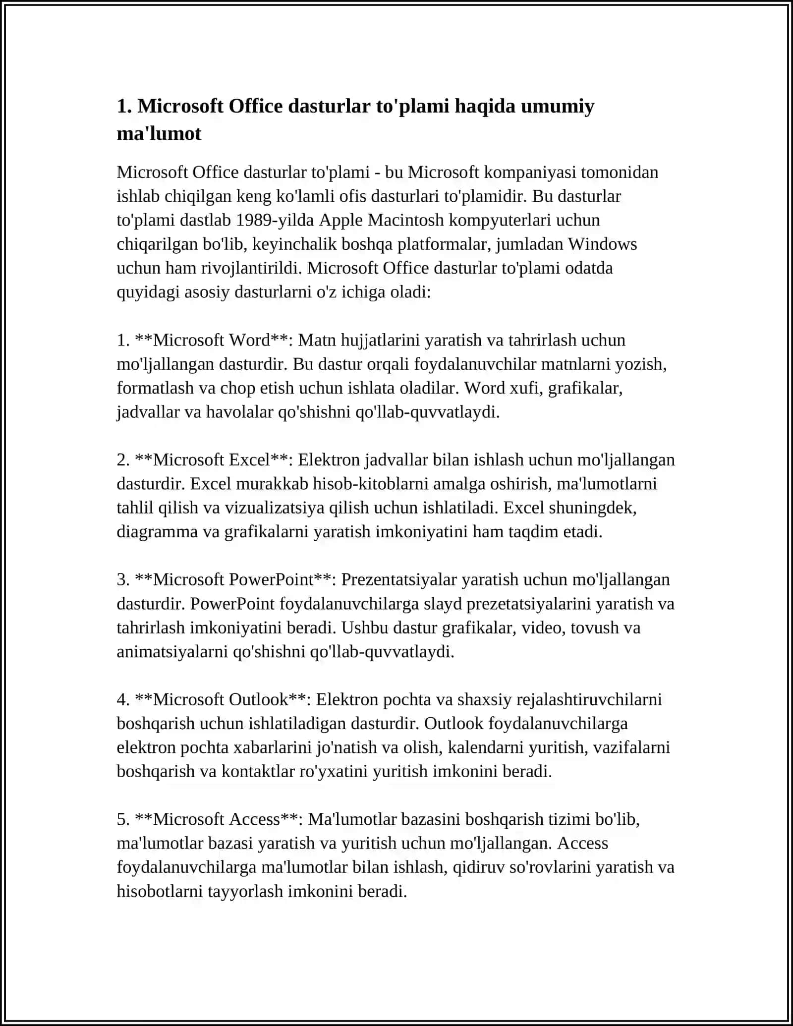 MICROSOFT OFFICE HAQIDA MUSTAQIL ISH 3