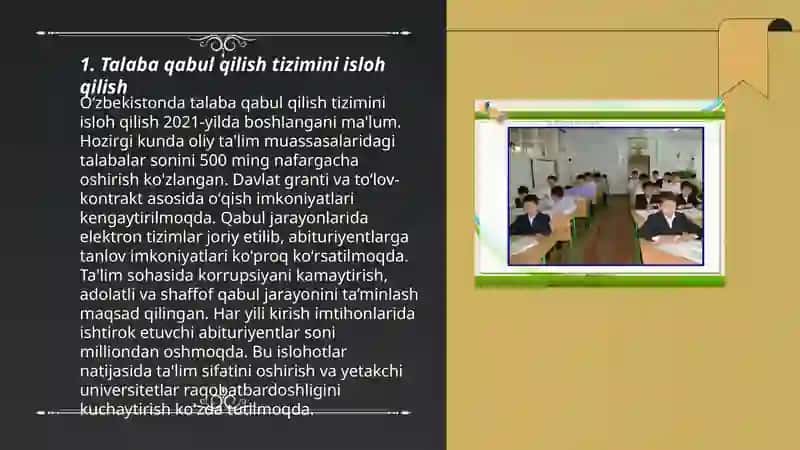 Oʻzbekistonda oliy taʼlim va undan keyingi taʼlimning takomillashtirilishi 3