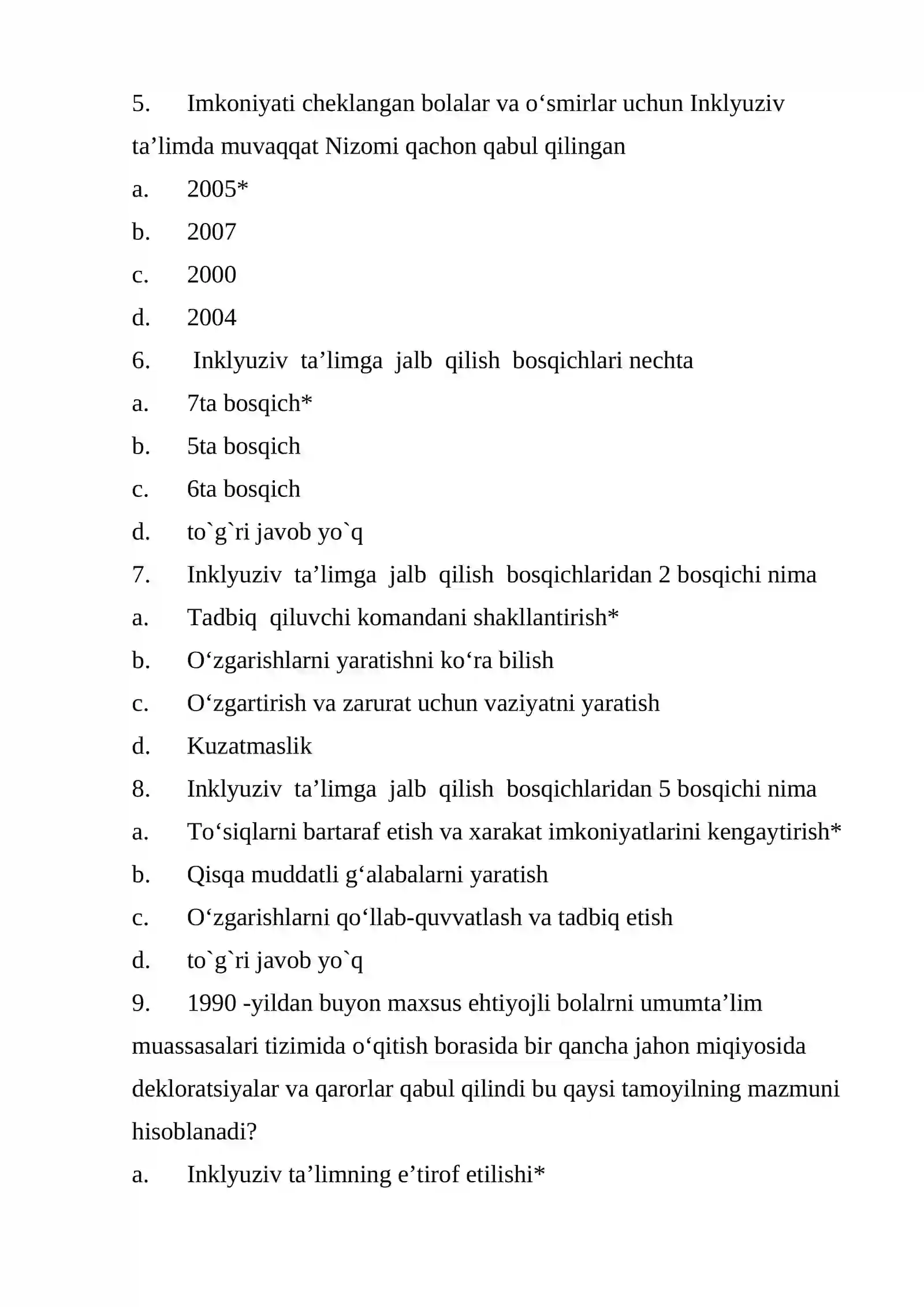 INKLYUZIV TA’LIM FANIDAN TESTLAR 3