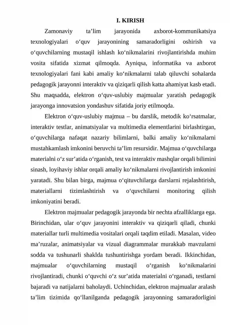 9-SINF INFORMATIKA VA AXBOROT TEXNOLOGIYALARI FANIDAN ELEKTRON O‘QUV-USLUBIY MAJMUA YARATISH METODIKASI 3