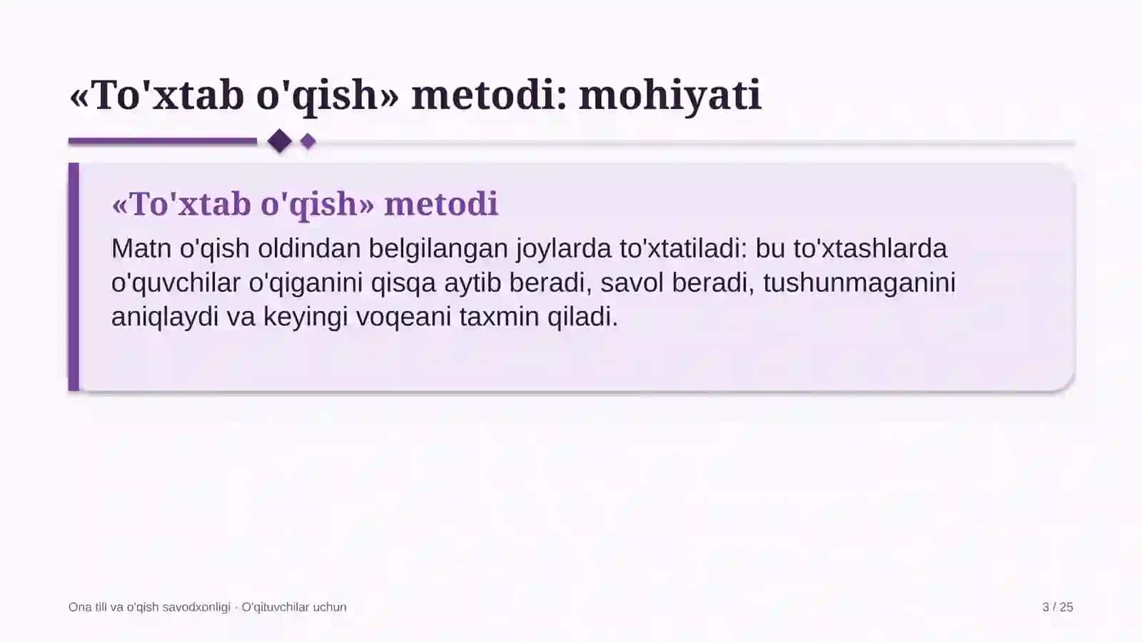 ona tili va o'qish savodxonligi darslarida to'xtab o'qish metodidan foydalanish 2818 3