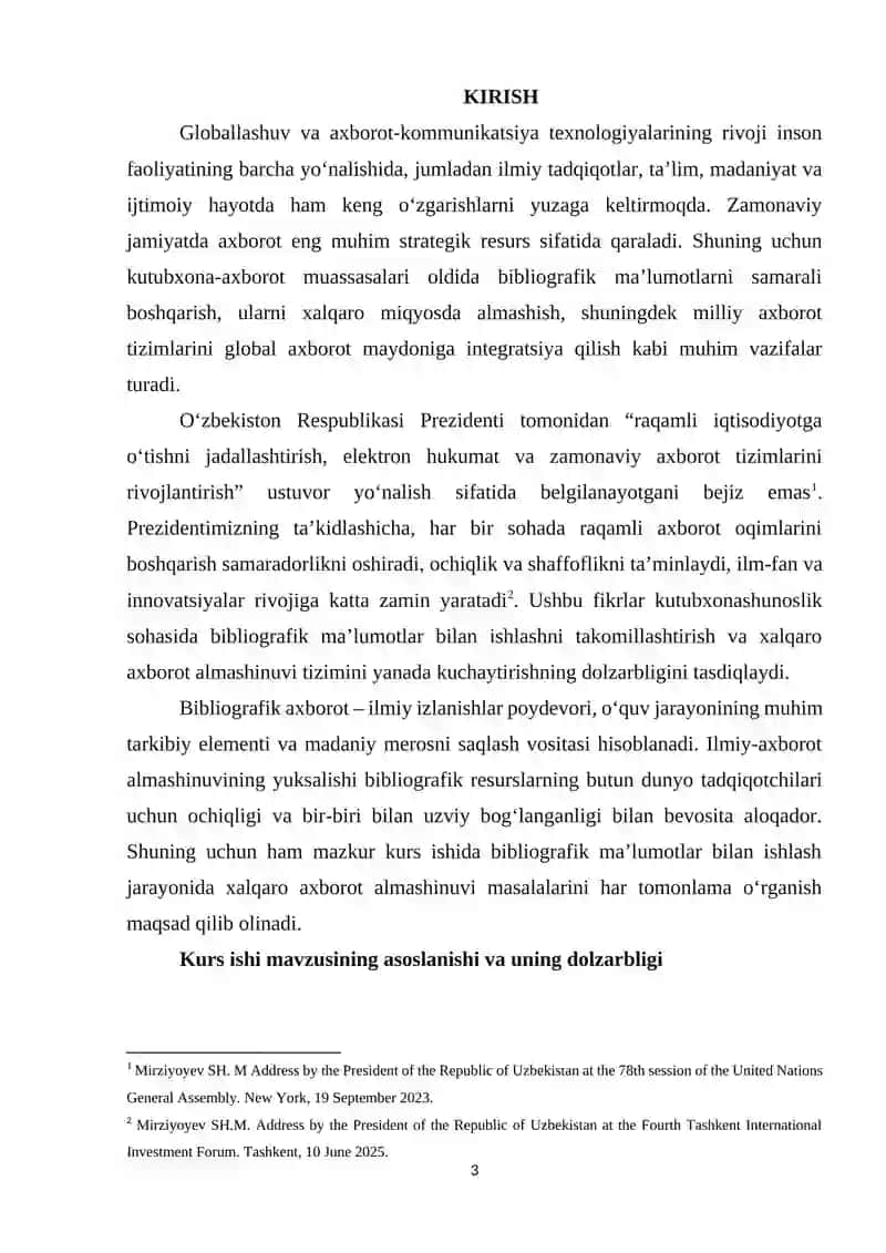 Bibliografik ma'lumotlar bilan ishlashda xalqaro axborot almashinuvi 3