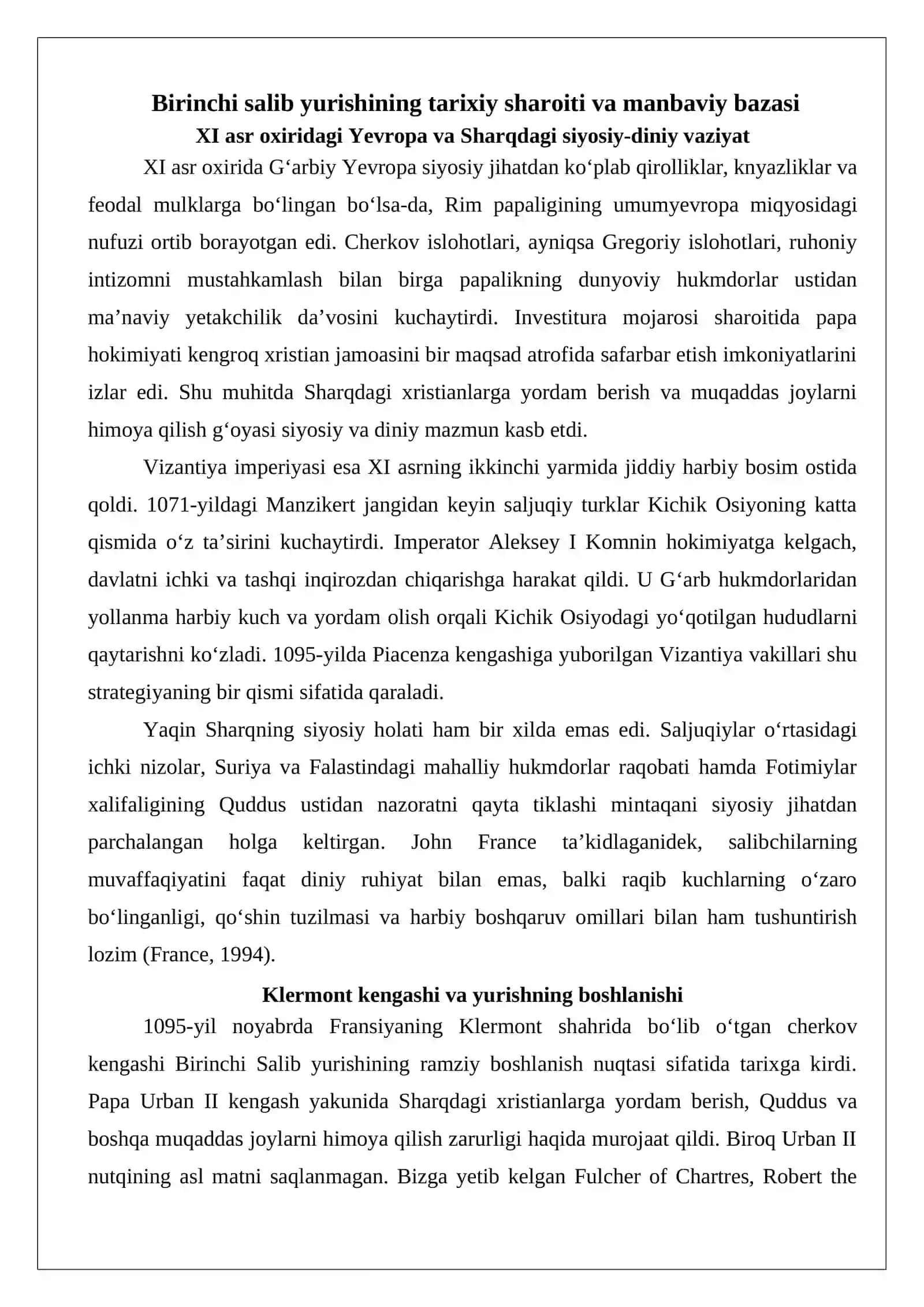 Birinchi Salib yurishlari tarixiga oid ilmiy tadqiqotlar 3