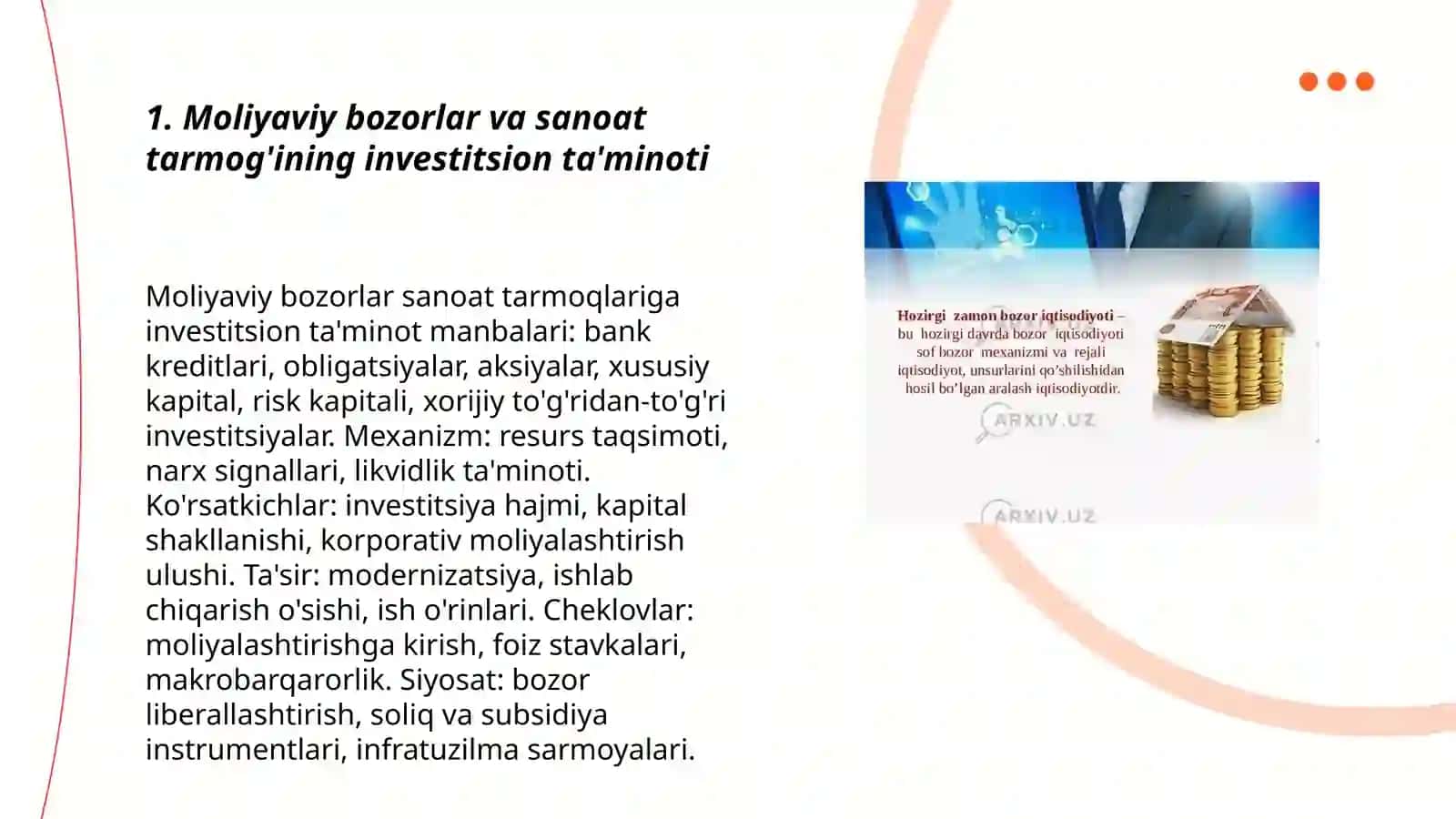Moliyaviy bozorlarning iqtisodiy tarmoqlar rivojlanishiga ta'siri 3