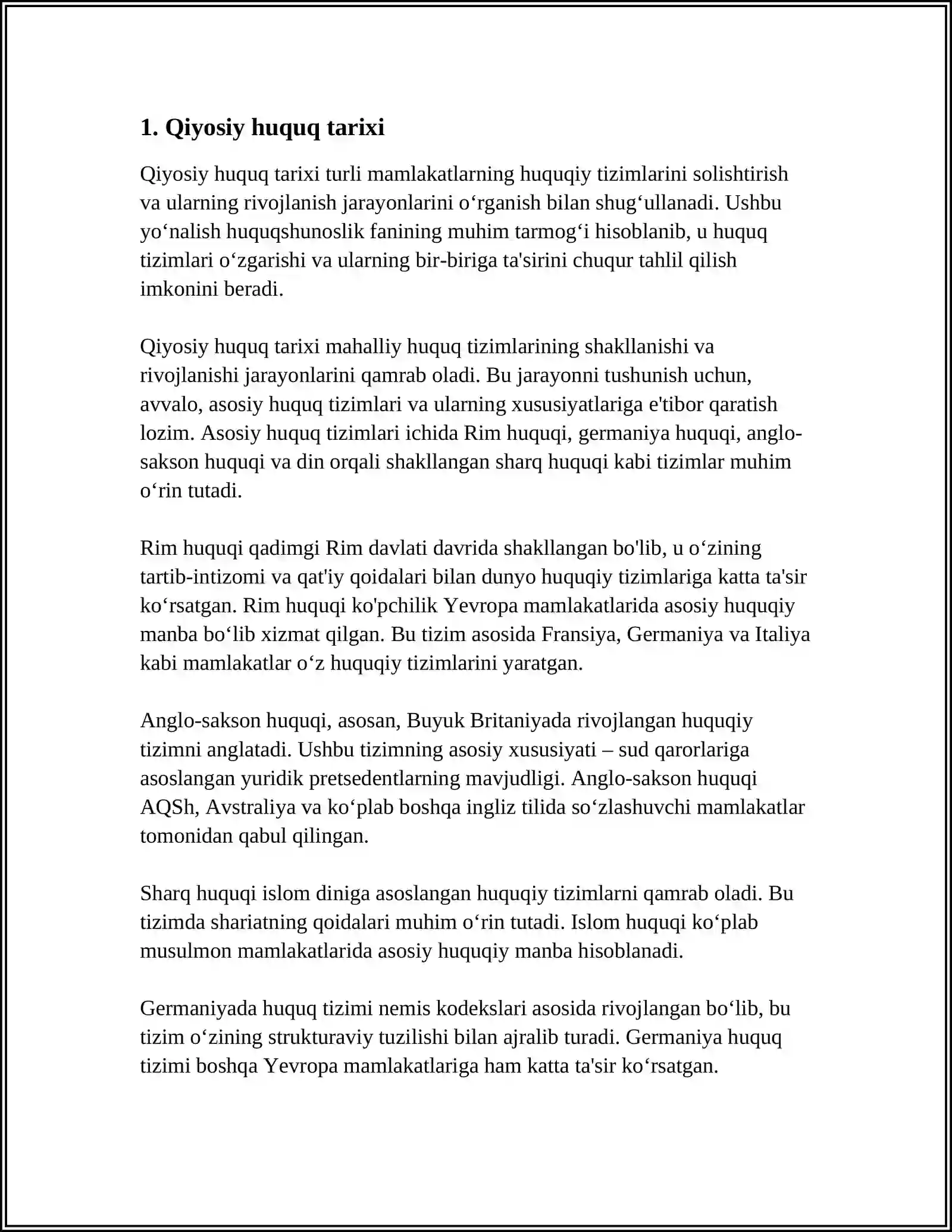 MUSTAQIL ISH Mavzu: QIYOSIY HUQUQNI TAXLILI 3