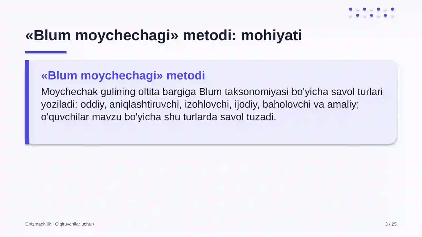 chizmachilik darslarida blum moychechagi metodidan foydalanish 1149 3