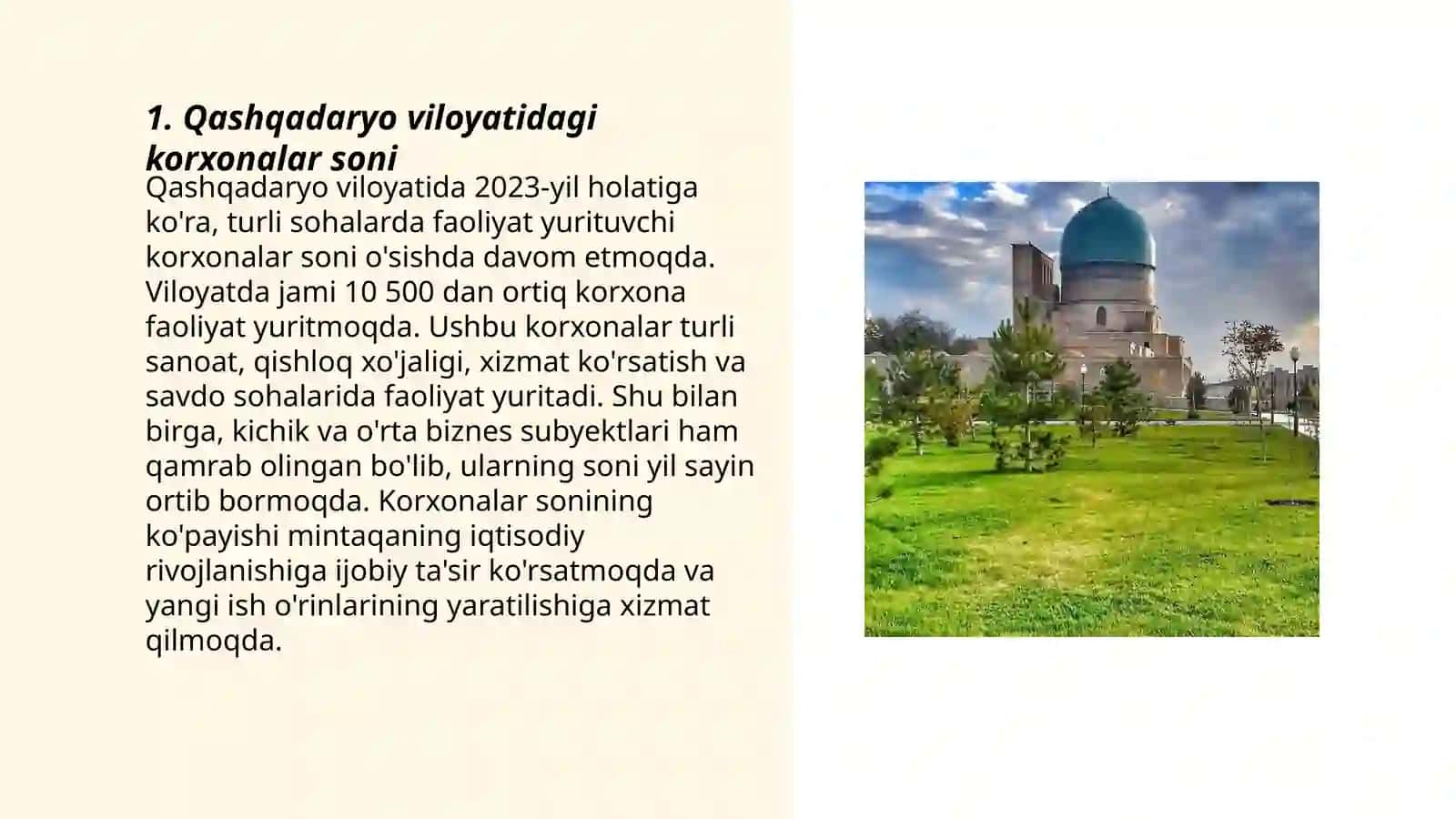 QASHQADARYO VILOYATIDAGI KORXONA VA TASHKILOTLAR DEMOGRAFIYASI BO‘YICHA MA’LUMOT 3