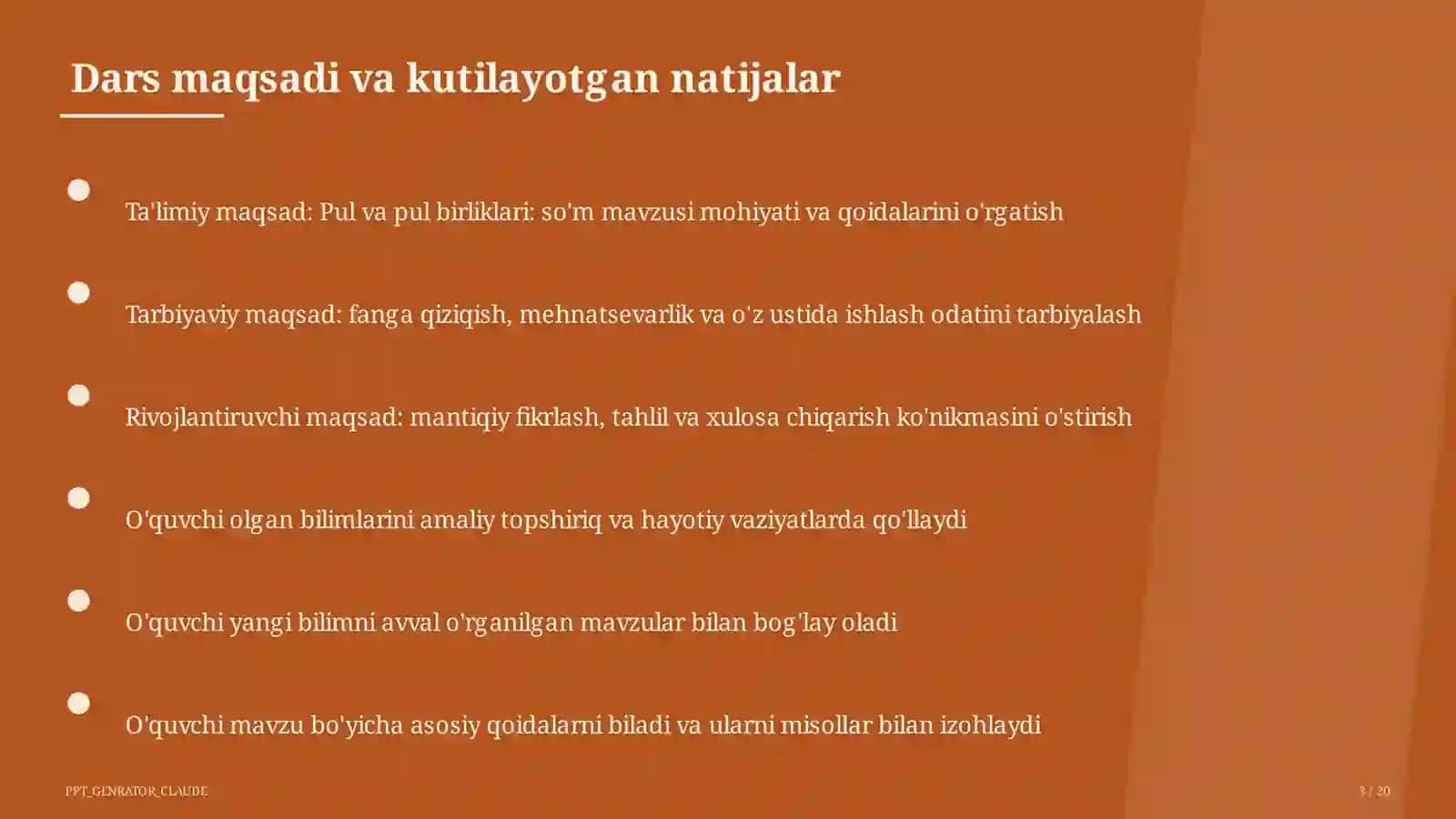 Pul va pul birliklari: so'm (2-sinf) 1