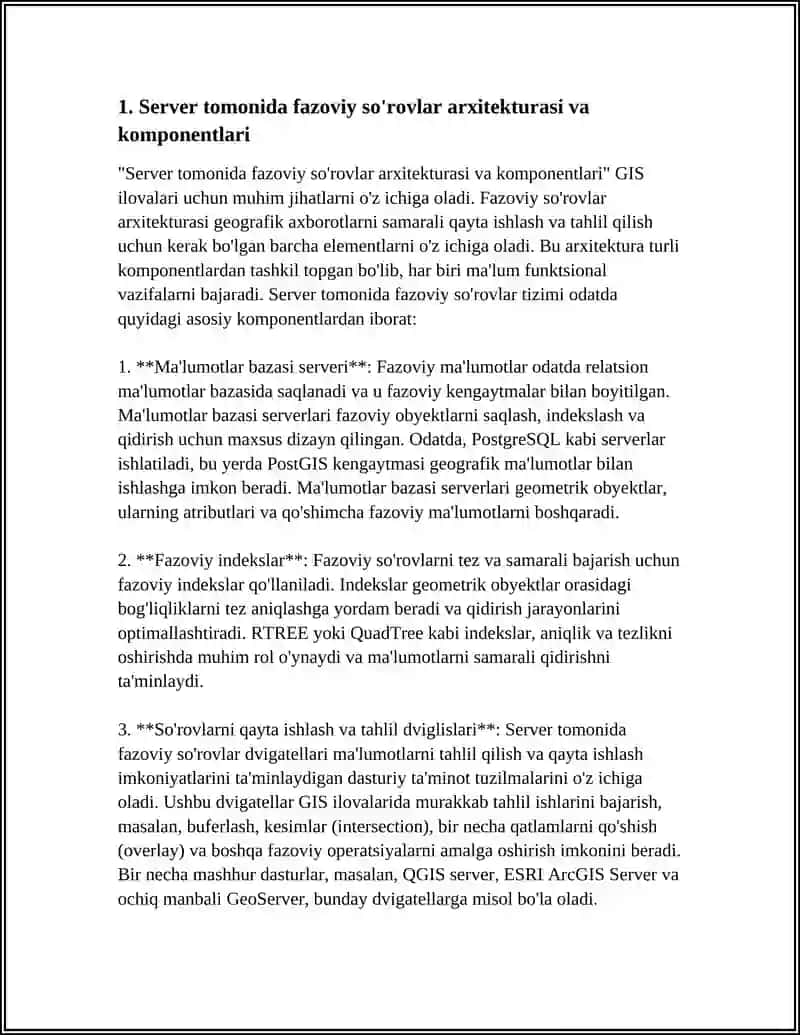 Server tomonida fazoviy so'rovlar arxitekturasi va komponentlari 3