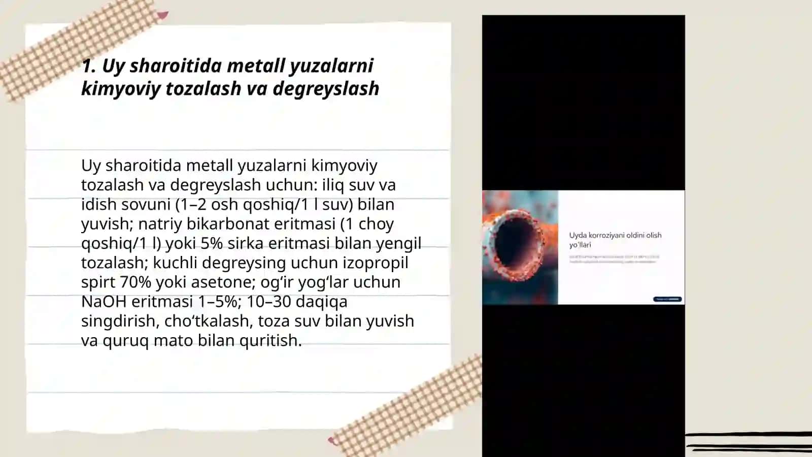Kimyo bsb uchun uy sharoitida karroziyani kamaytirish 3