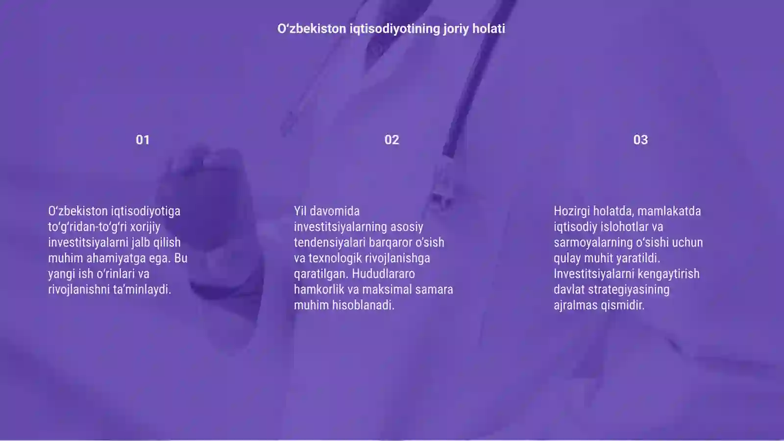 Oʻzbekiston iqtisodiyotiga toʻgʻridan-toʻgʻri xorijiy investitsiyalarni jalb qilish va ulardan foydalanishning asosiy tendensiyalari 3