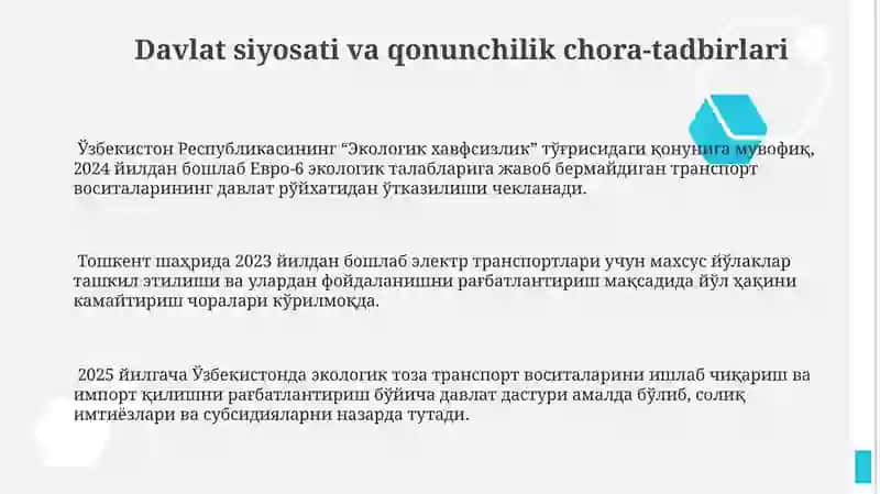 Transport vositalarining atrof-muhitga tasirini kamaytirish usullari va vositalari 3
