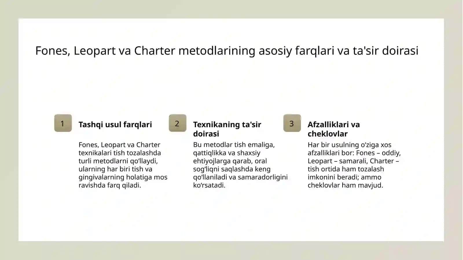 Tish tozalash usullari Fones Leopart Charter 3