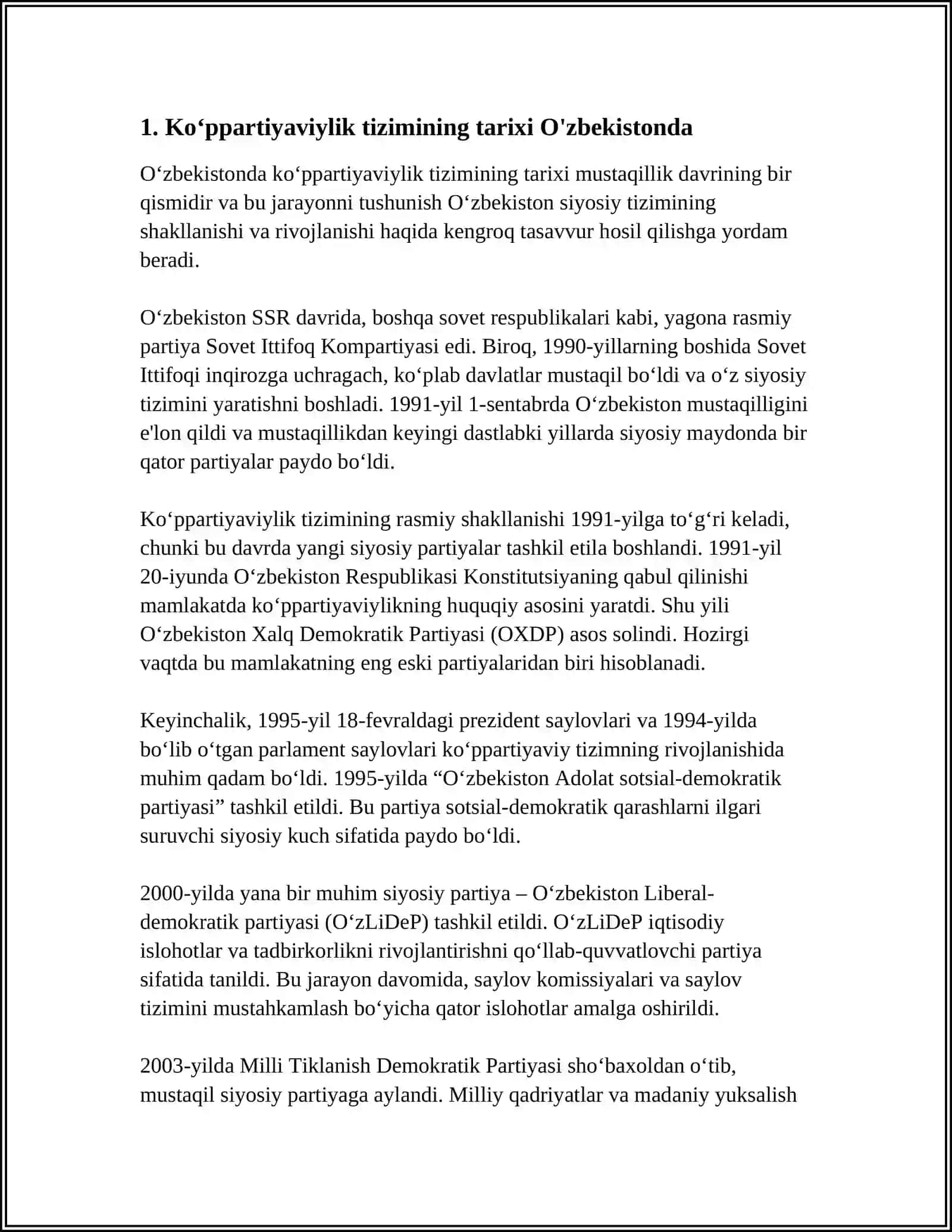Ko'ppartiyaviylik tizimining tarixi O'zbekistonda 3