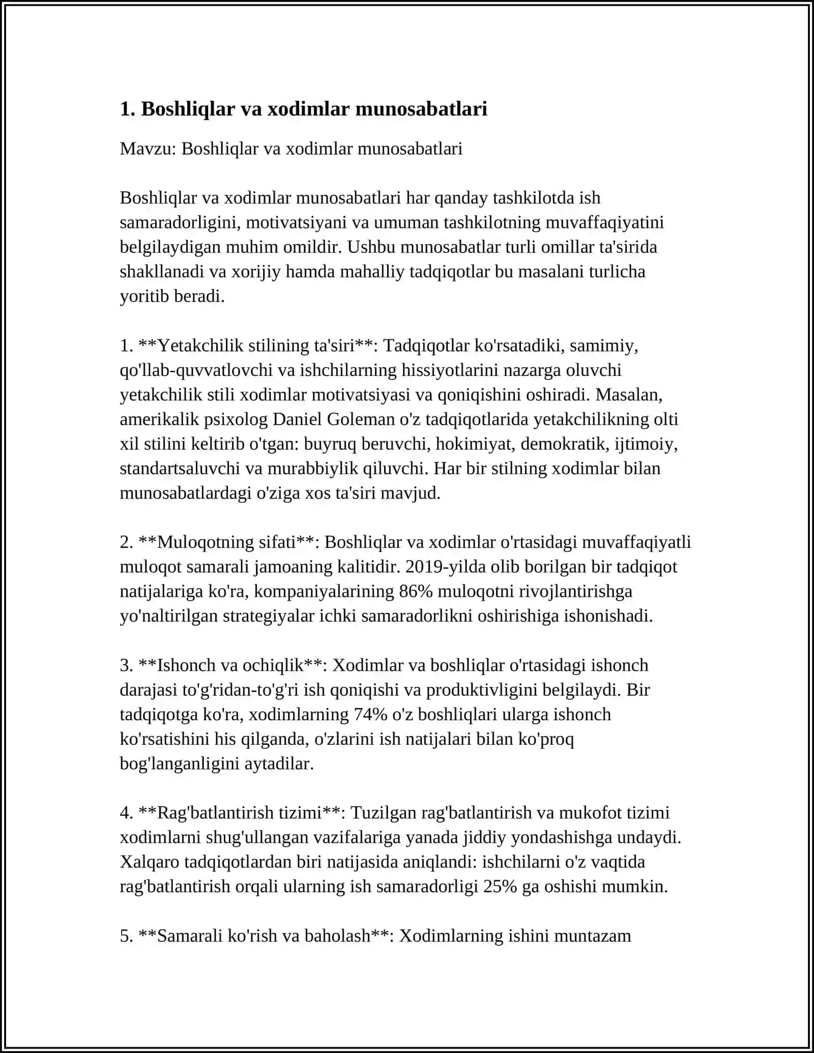 Boshliqlar va xodimlar munosabatlari 3