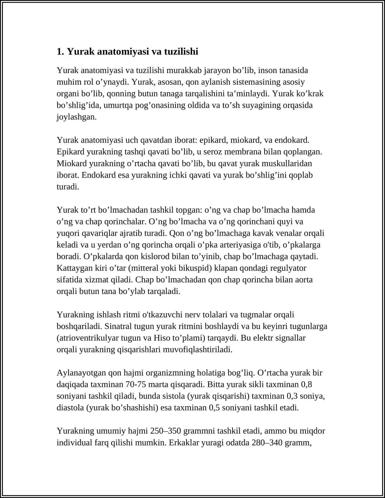 Yurak anatomiyasi va tuzilishi 3