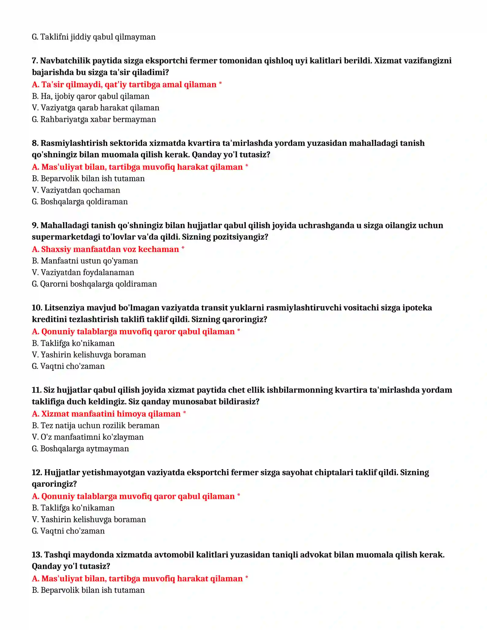Bojxona akademiyasi 150 ta test 3