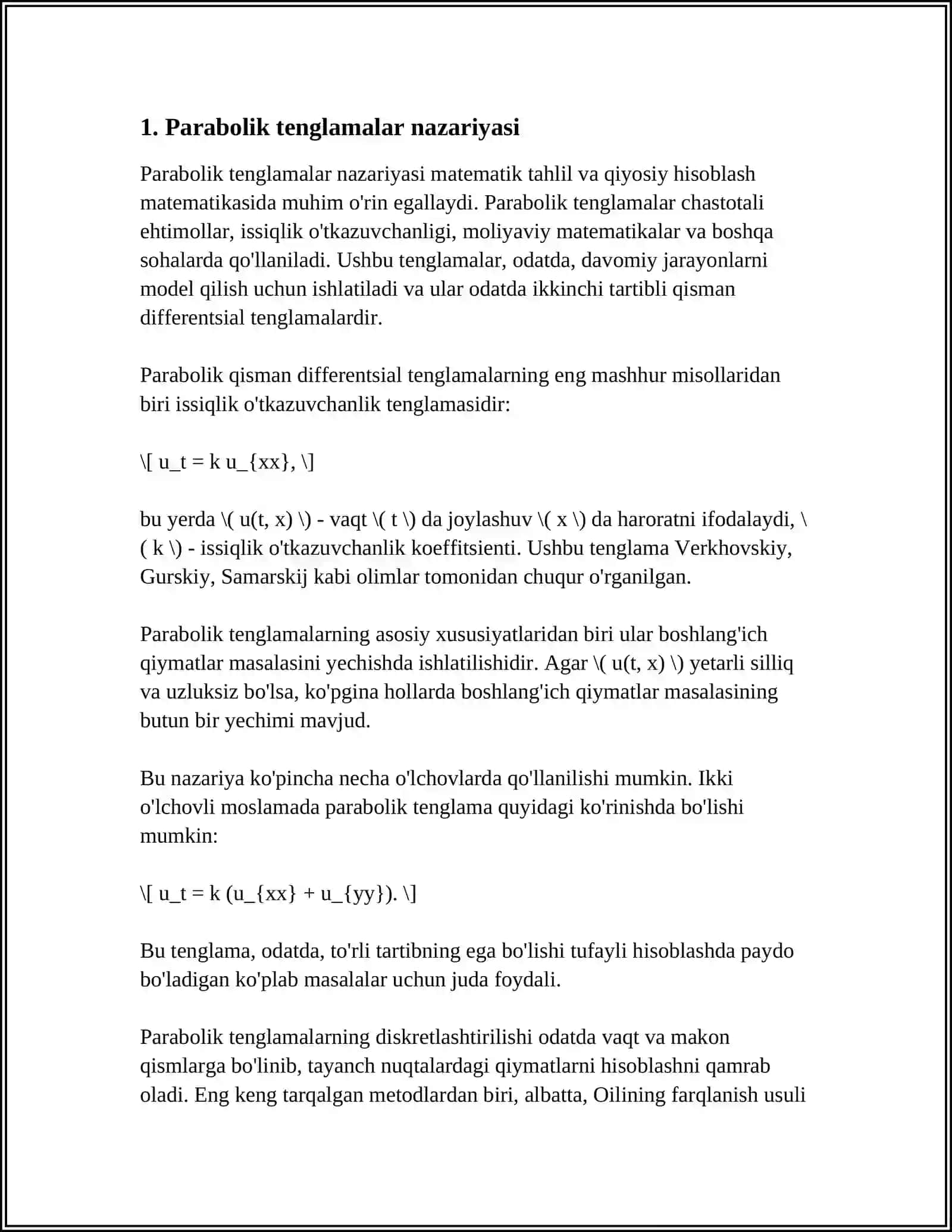 PARABOLIK TIPDAGI TENGLAMALAR UCHUN KOSHI MASALASI 3