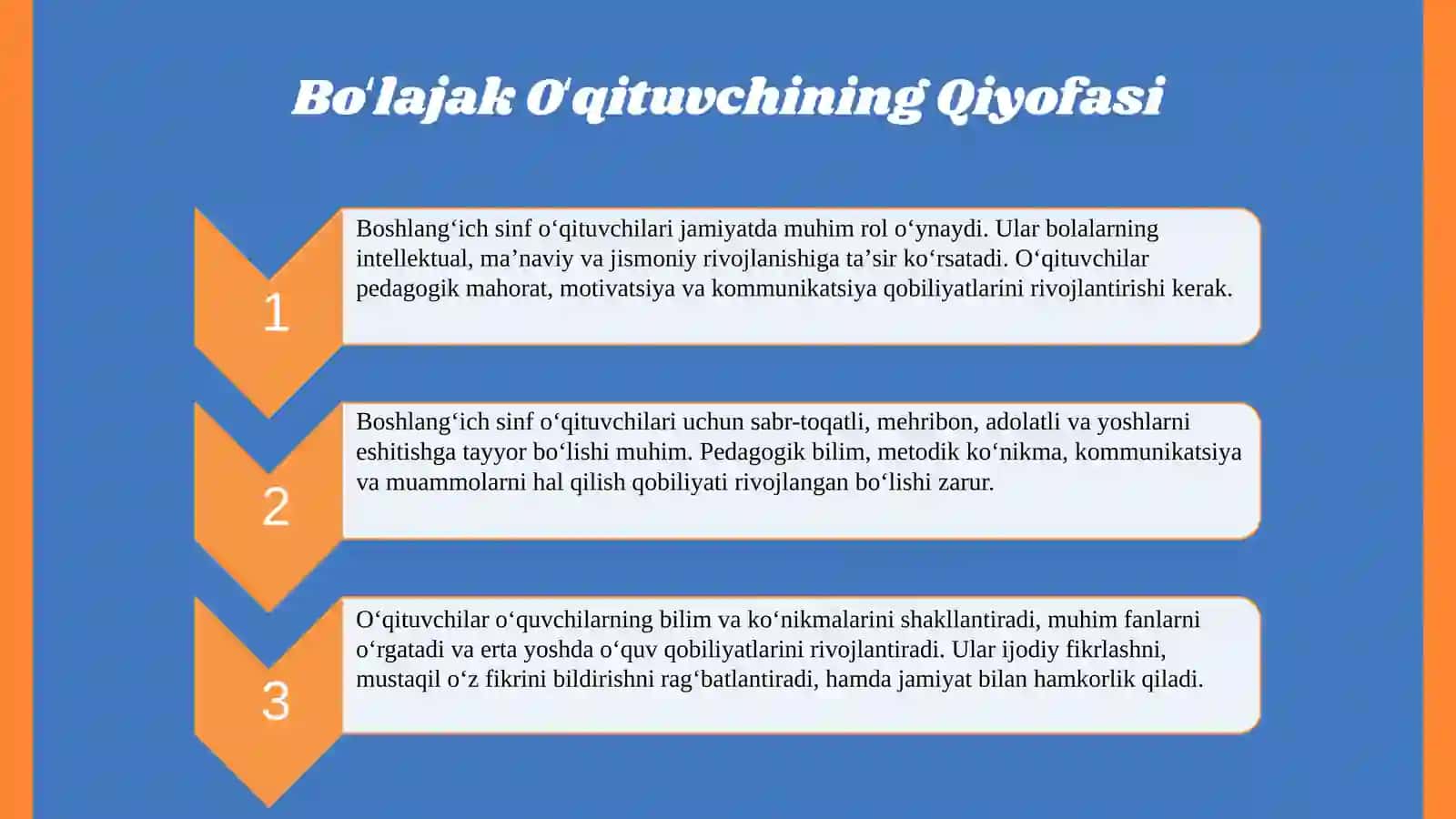 Boshlangʻich sinf oʻqituvchilariga qoʻyiladigan malaka talablari 3
