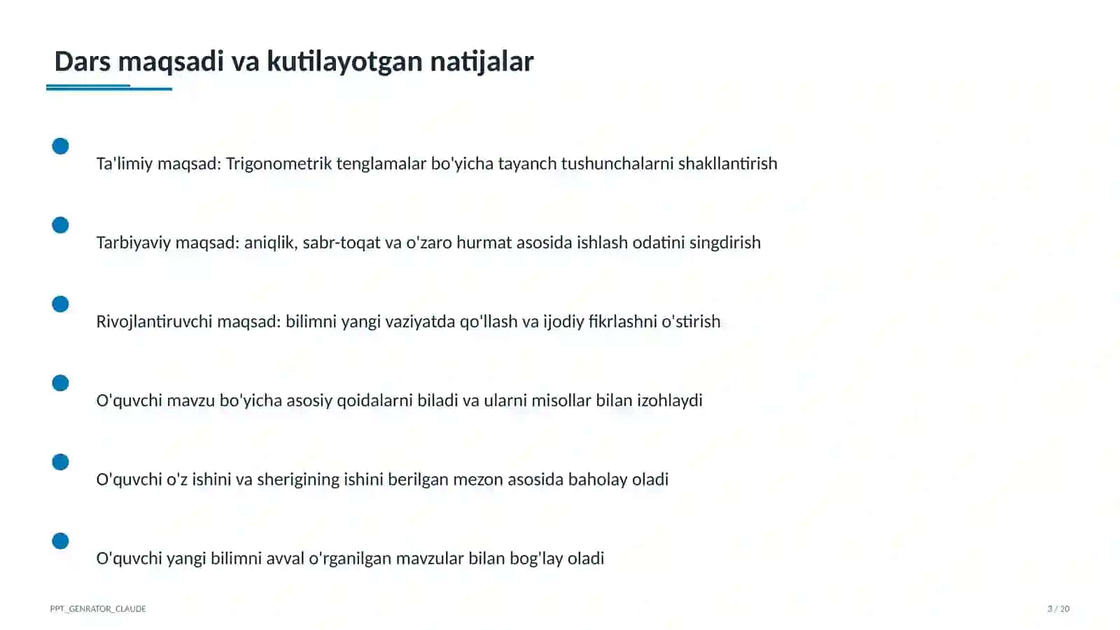 Trigonometrik tenglamalar (10-sinf) 3