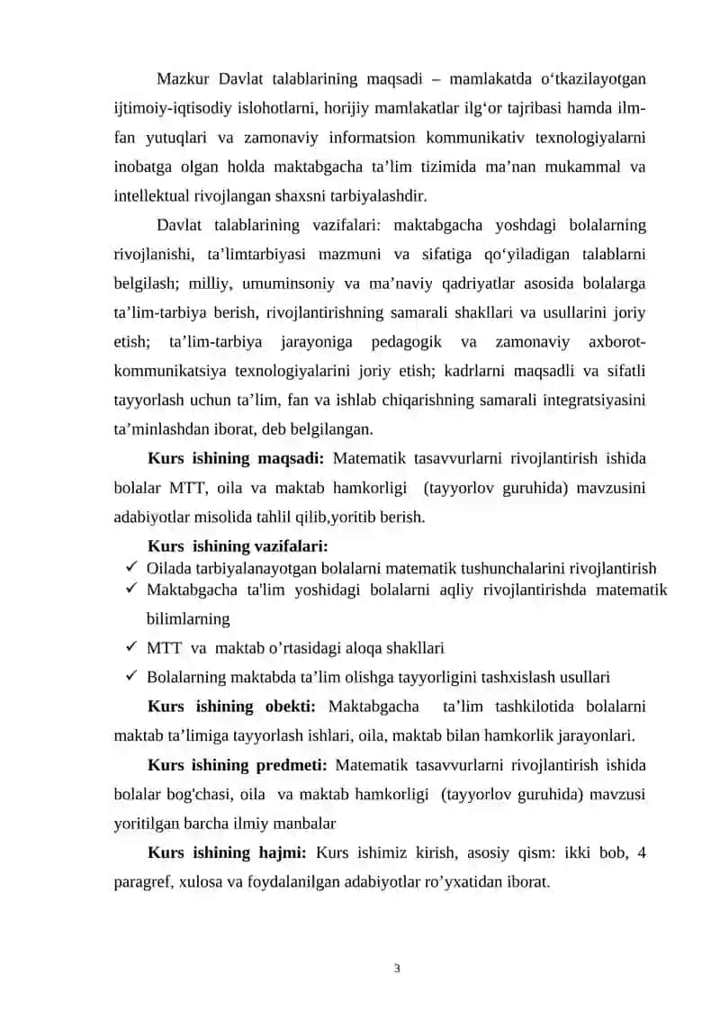 MTTLARIDA MATEMATIK TUSHUNCHALARNI SHAKLLANTIRISH YUZASIDAN METODIK ISHLARNING MAZMUNI 3