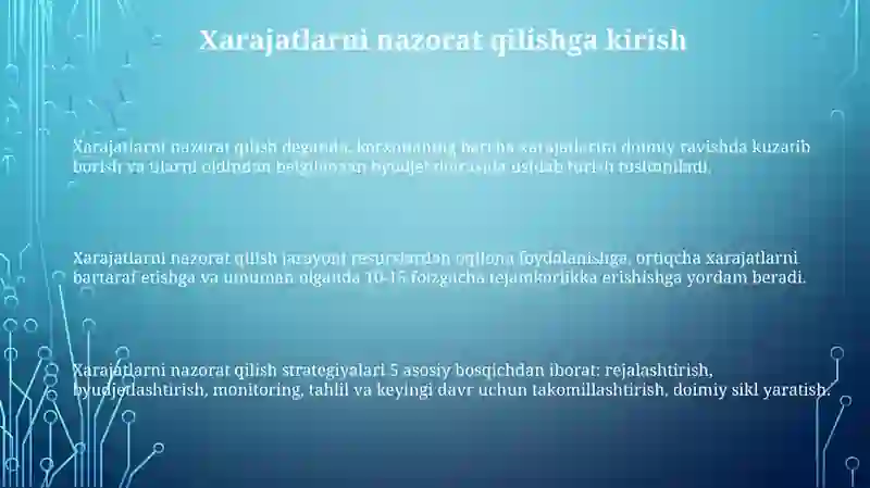 Xarajatlarni nazorat qilish buyujetlashtirish va tafout tahlili 3