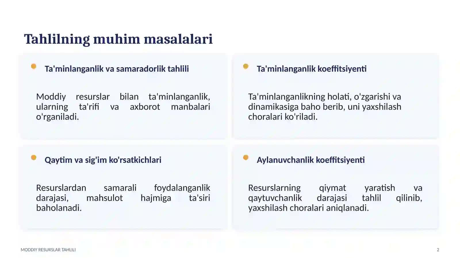 Moddiy resurslar bilan ta'minlanganlik va ulardan foydalanish tahlili 3