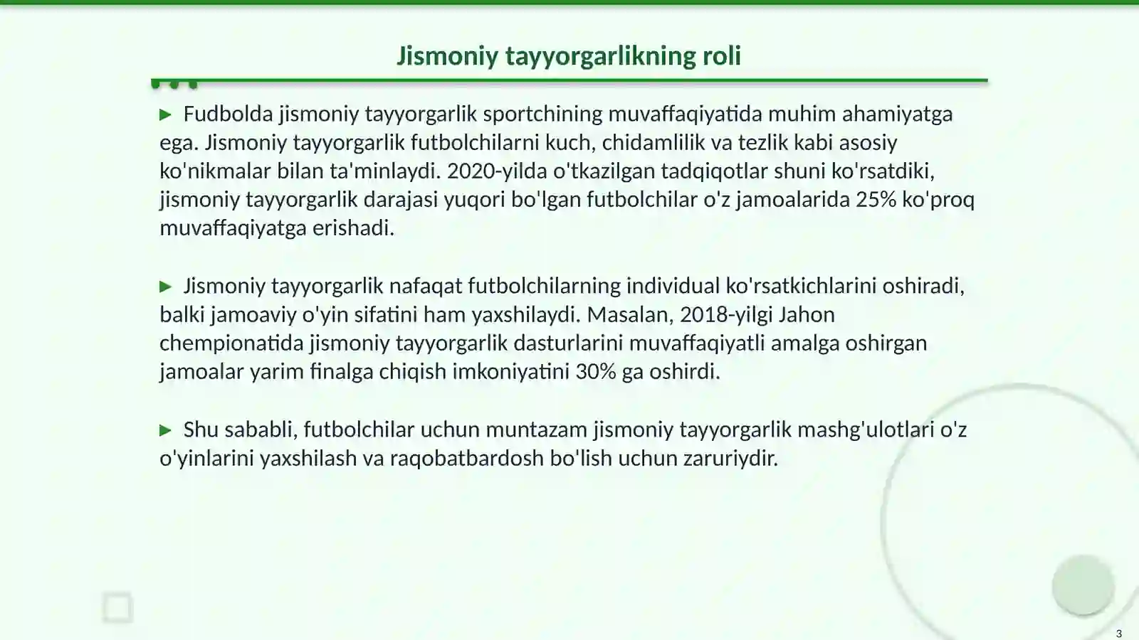 Fudbol uyinini. Maxsus jismoniy tayyorgarlik mashg'uloti 3