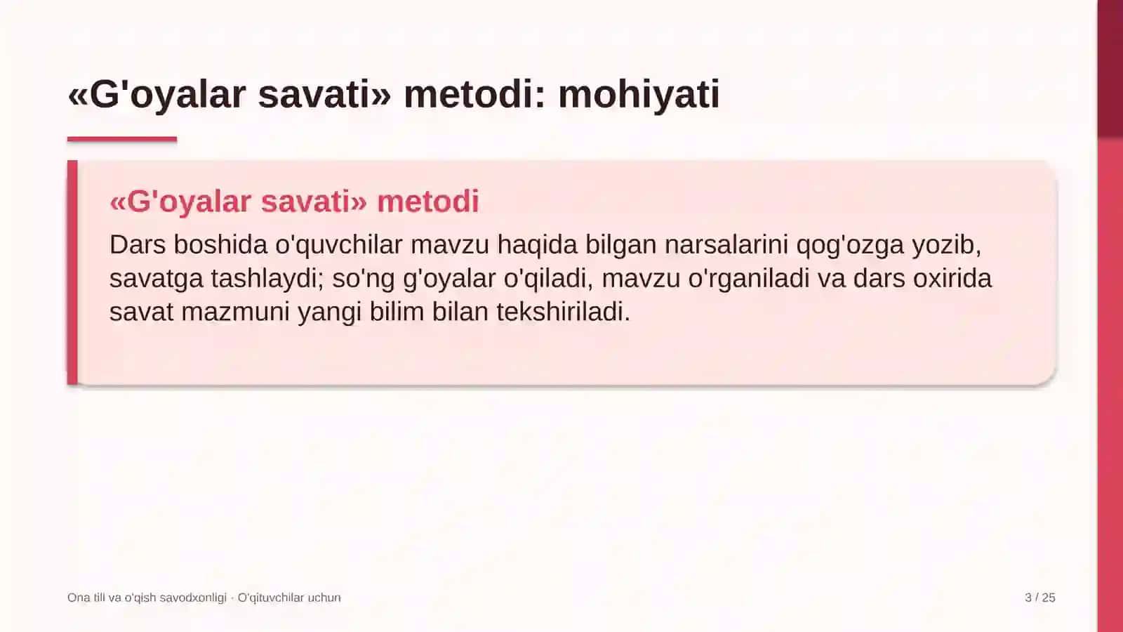 ona tili va o'qish savodxonligi darslarida g'oyalar savati metodidan foydalanish 5663 3