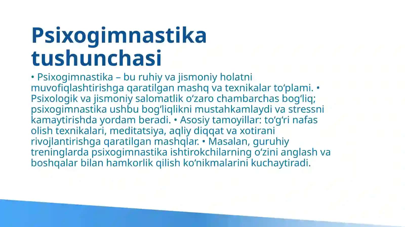 Psixogimnastikaning guruhiy treningdagi roʻli 3