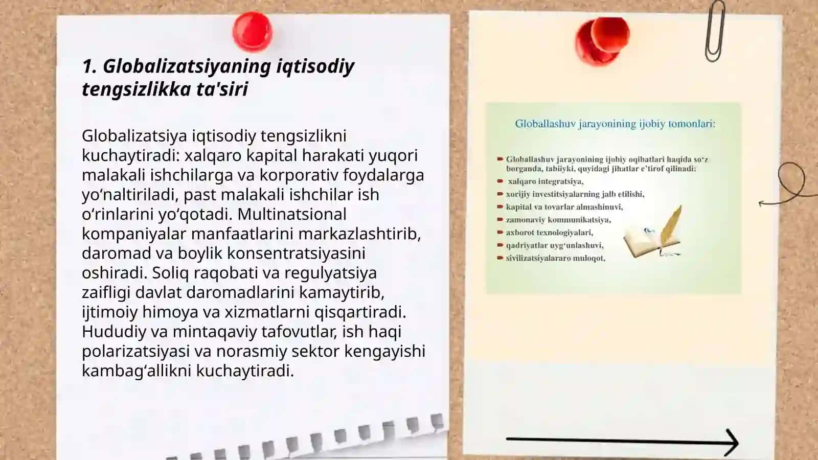Zamonaviy jamiyatning dolzarb muammolaridan biri bo'lgan globalizatsiyaning jamiyatga ta'siri haqida maʼlumot bering 3