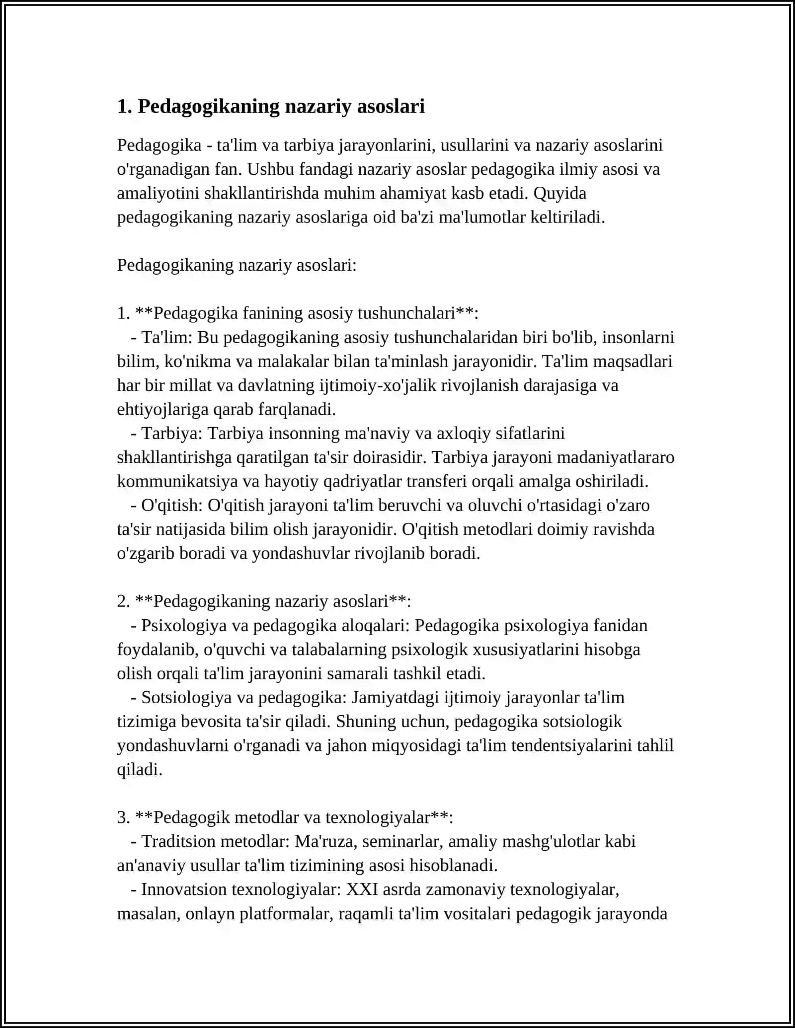 PEDAGOGIKA NAZARIYASI FANINING MAZMUNI VA MOHIYATI PREDMATI 3
