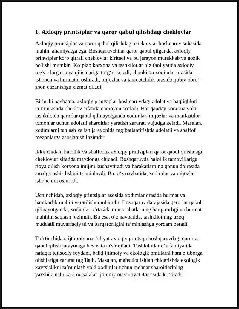 BOSHQARUVDA QAROR QABUL QILISHNING AXLOQIY CHEKLANISHLARINI TAHLIL QILING 3