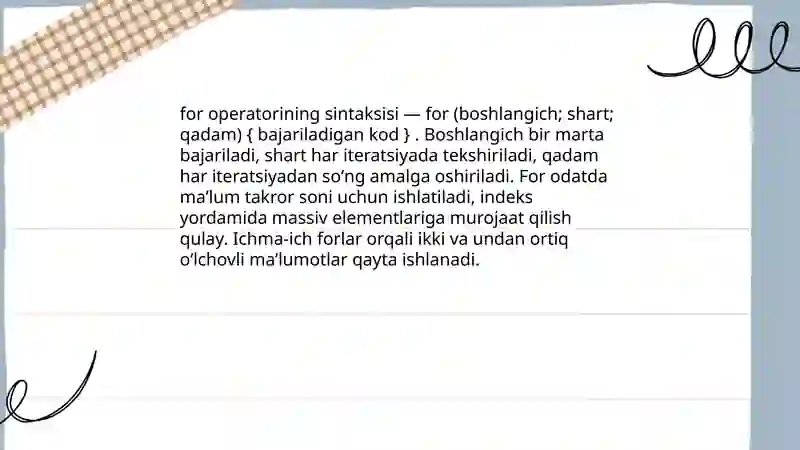 Takrorlash operatorlari (for, while, do-while) 3