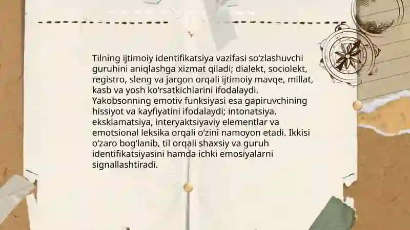 Tilning ijtimoiy vazifalari va r.o.yakobson tomonidan ilgari surilgan til funksiyalari 3
