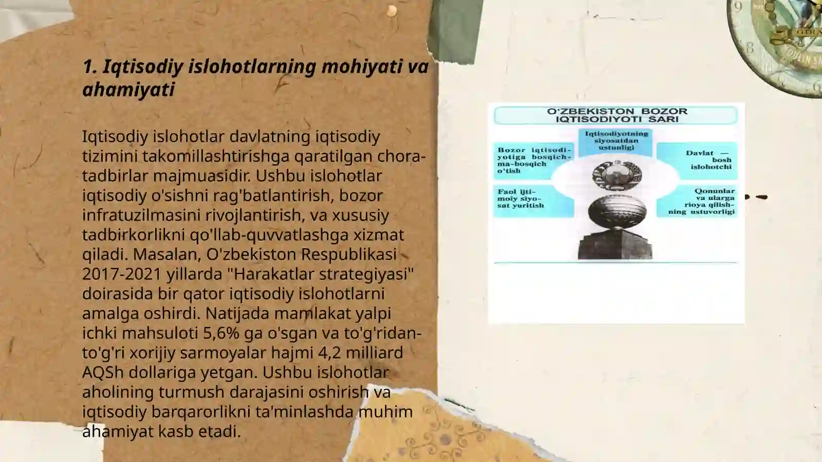 Iqtisodiy islohotlar,xususiy mulkchilikning shakllanishi.O'zbekistonda bozor munosabatlarining rivojlanishi 3