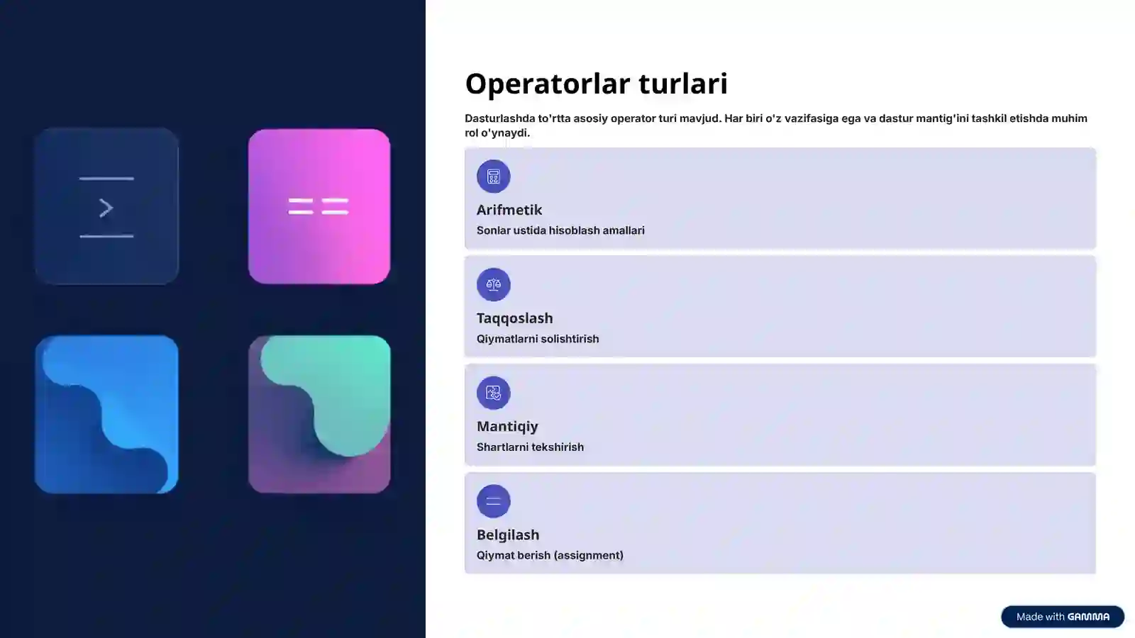 Operatorlar. Stringlarni boshqarish 3