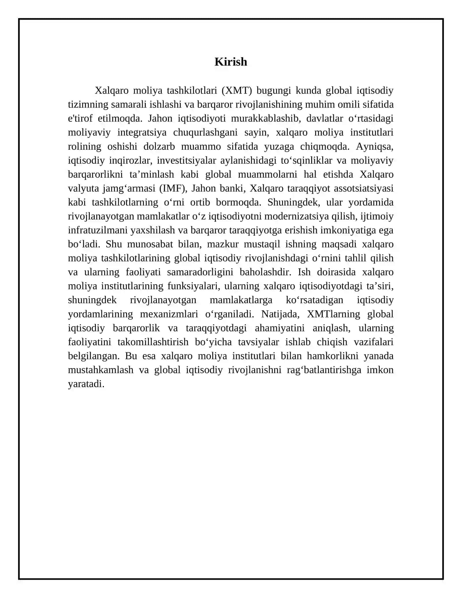 Xalqaro moliya tashkilotlarining global iqtisodiy rivojlanishdagi o'rni 3