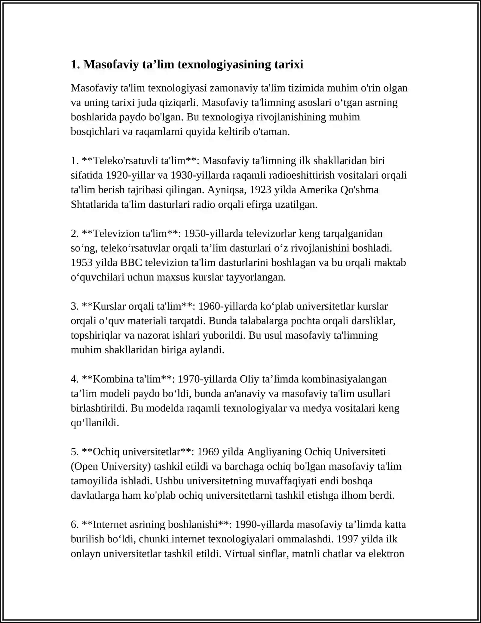MASOFAVIY TAʼLIM TEXNOLOGIYASI REFERAT TAYYORLASH 3