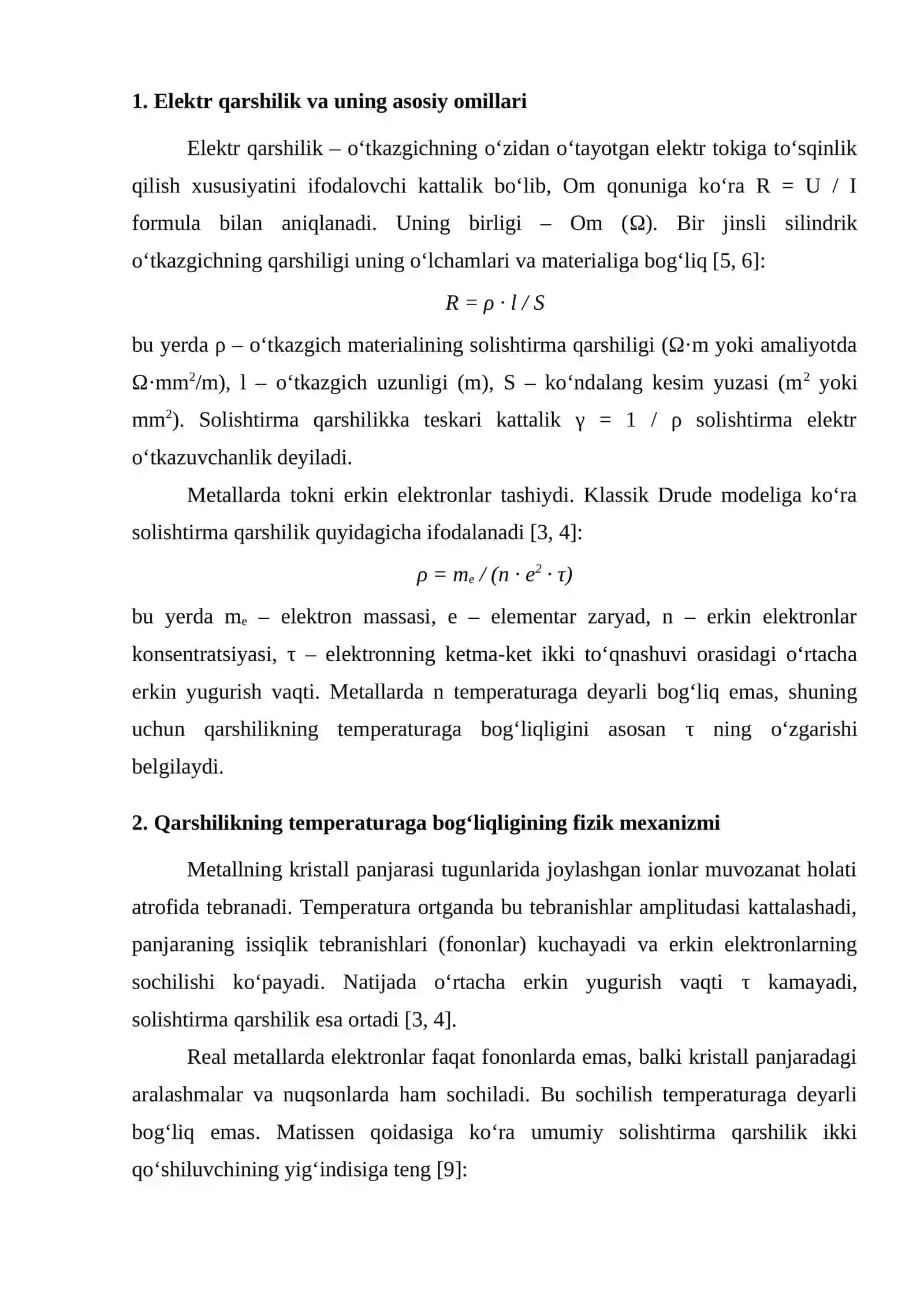QARSHILIKNING TEMPERATURAGA BOG‘LIQLIGI (FORMULASI, QARSHILIKNING TEMPERATURA KOEFFITSIYENTI) 3