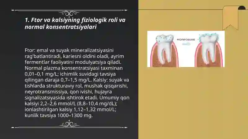 Mikroelementozlar.Ftor,kalsiy,miqdorlarining oshib ketishi 3